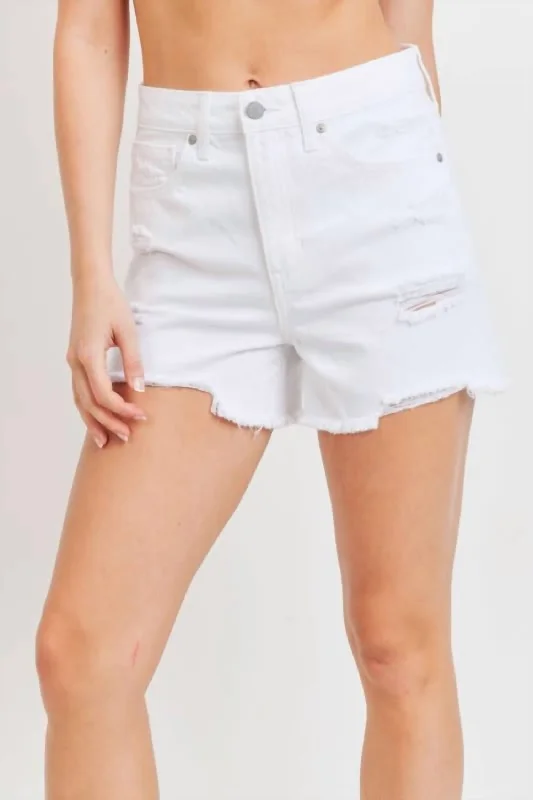 Comfortable Women's Attire High Rise Distressed Denim Short In White