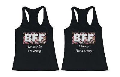 Tailored Clothing For Women Cute Best Friend Tank Tops - Crazy BFF Floral Print Matching Tanks