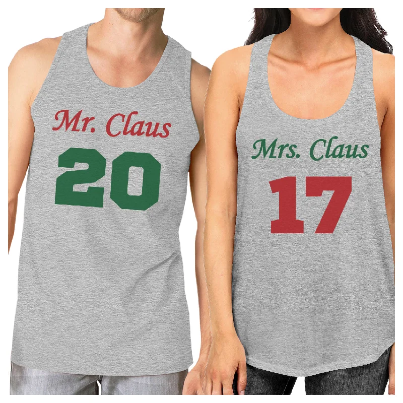 Stay Ahead In Style Mr. And Mrs. Claus Matching Couple Grey Tank Tops