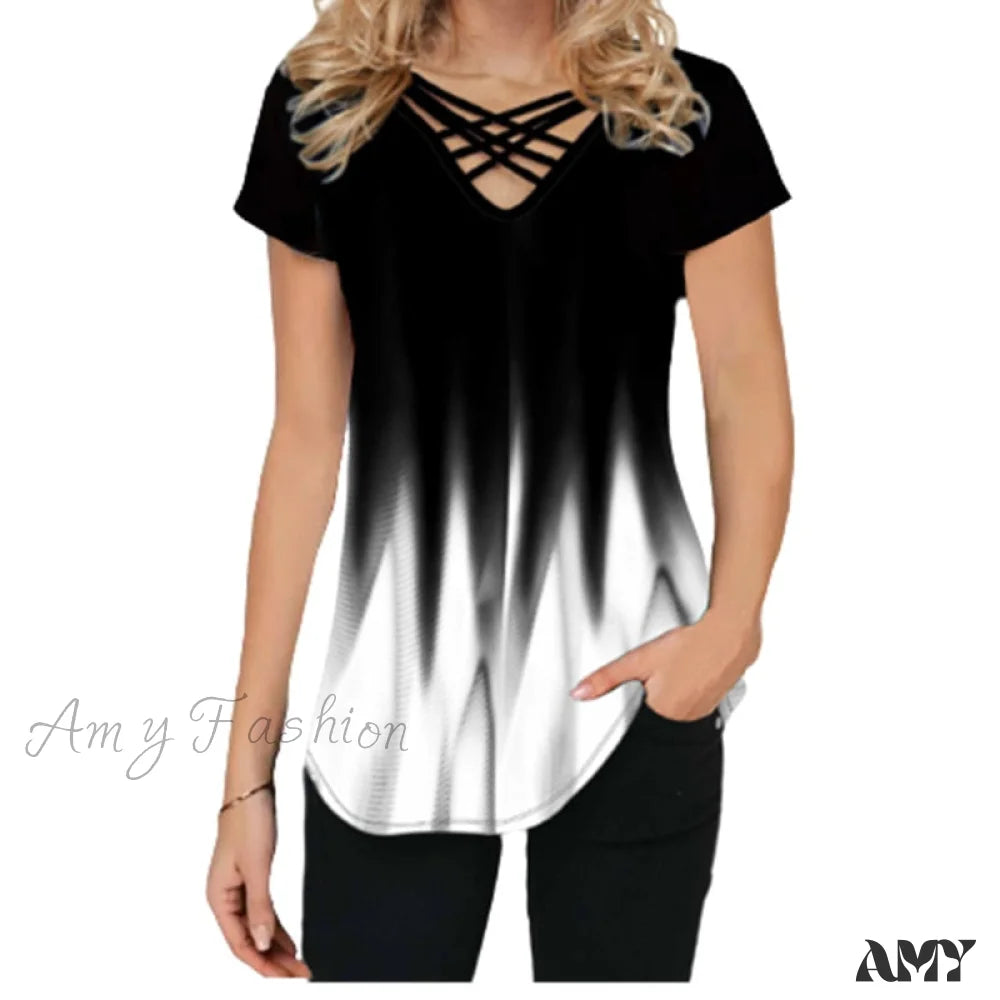 Women's Activewear Garments Amy Fashion - Short Sleeve V-Neck Print T Shirt