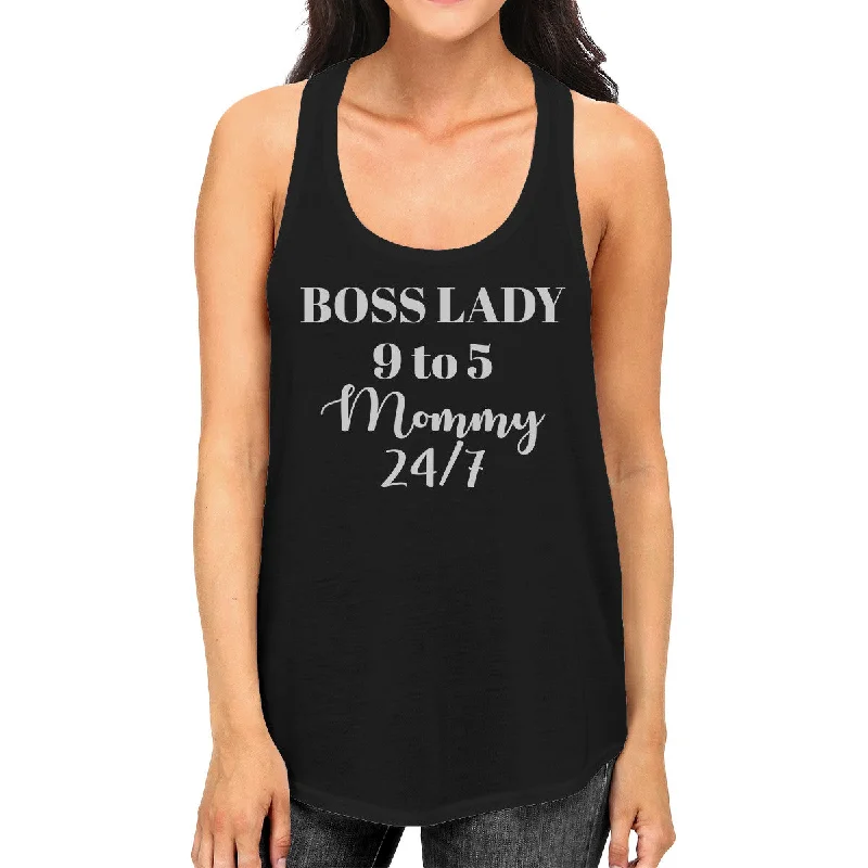 Women's Resort Garments Boss Lady Mommy Womens Black Racerback Tank Top Funny Gift For Mom