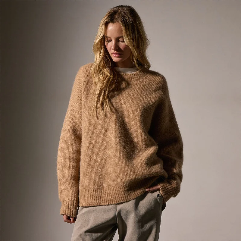 Women's Office Attire Oversized Waffle Knit Crew - Camel