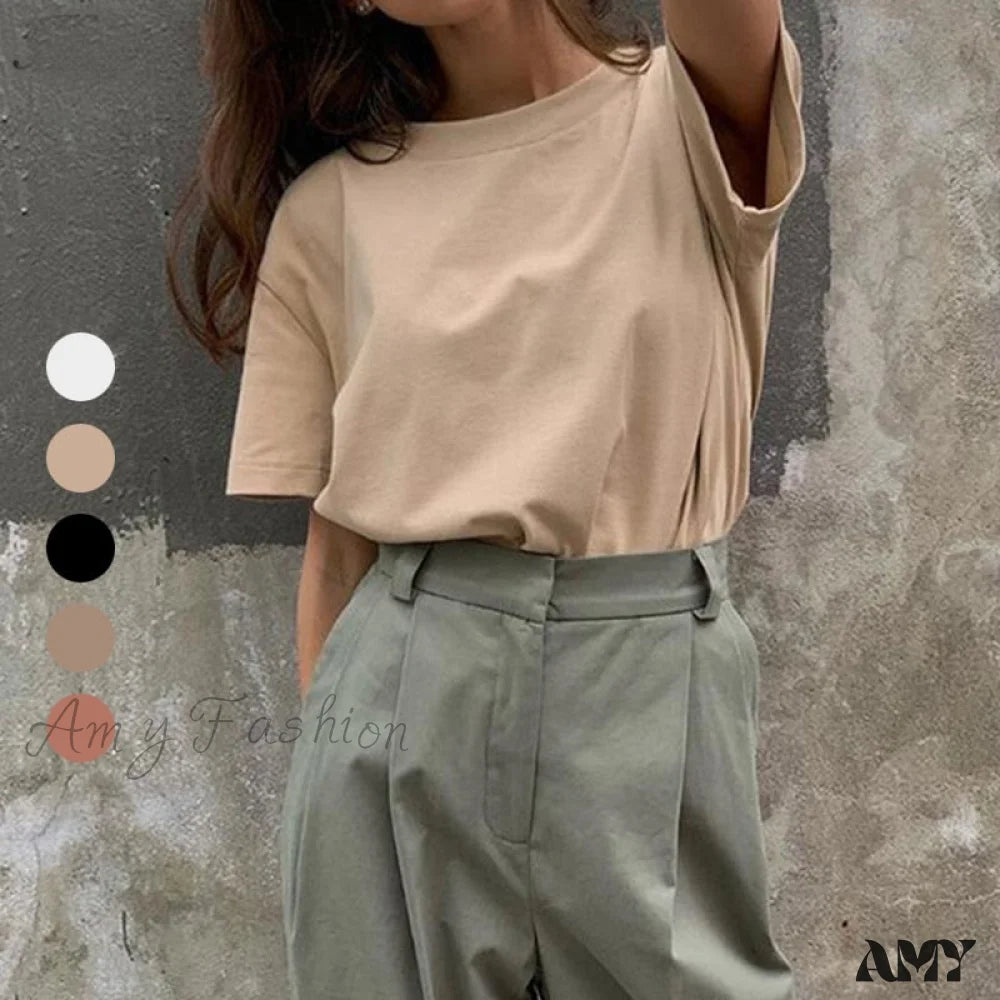 Insane Discount Onslaught Amy Fashion - Solid Casual Loose Korean O Neck Tops