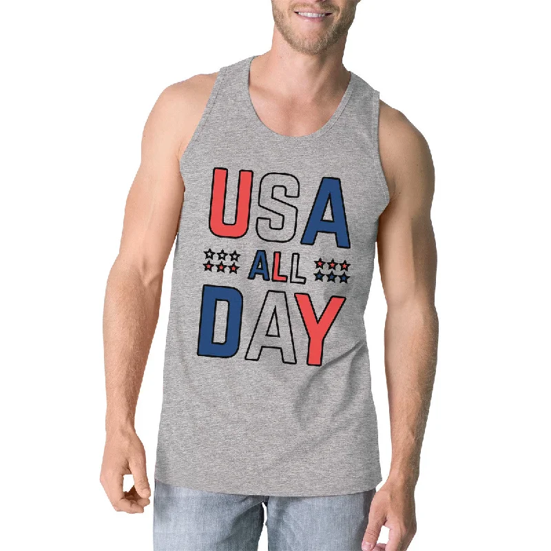 Women's Active Clothing USA All Day Mens Grey Cute Patriotic USA Design For 4th Of July