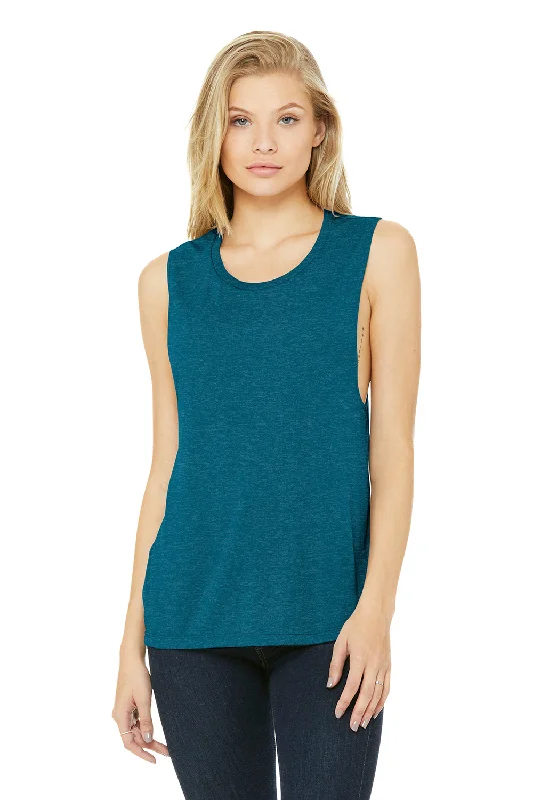 Women's Clothing For Holiday Travel Bella + Canvas Womens Flowy Muscle Tank Top - Heather Deep Teal Blue - Closeout