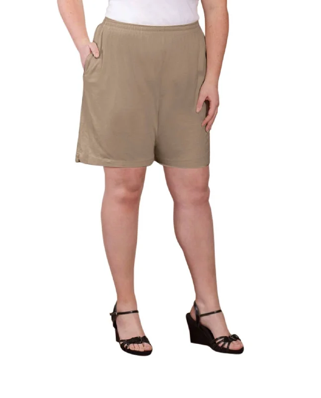 Women's Casual Outfit Jersey Cotton Shorts - Plus In Tan