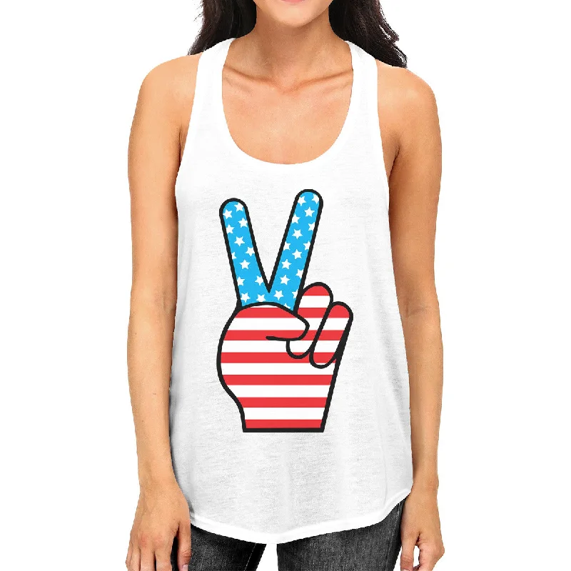 Women's Fashion Clothes Peace Sign American Flag Unique Independence Day Tank Top For Her