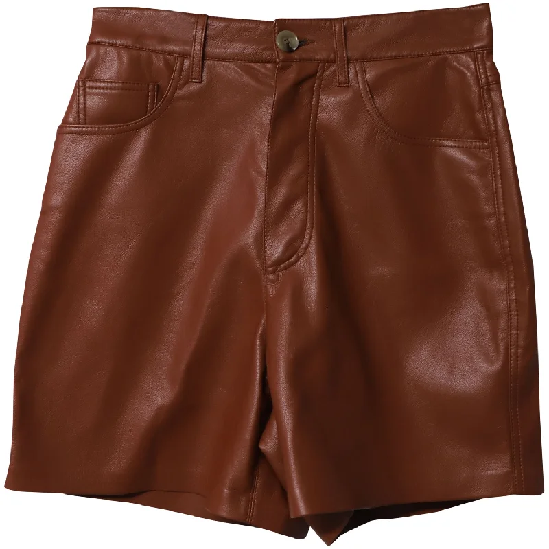 Style Revolution Nanushka High-Waisted Shorts in Brown leather