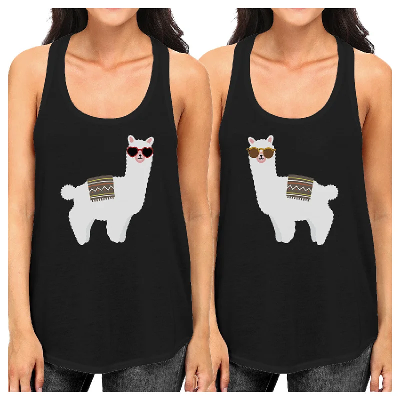 The Good Stuff Llamas With Sunglasses BFF Matching Black Tank Tops