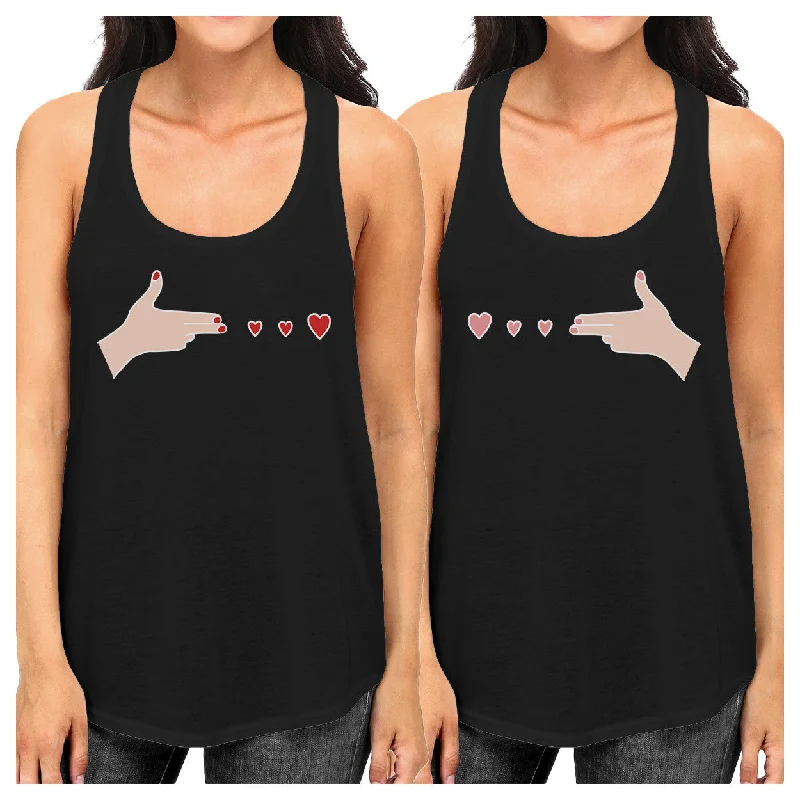 New Arrivals Gun Hands With Hearts BFF Matching Black Tank Tops