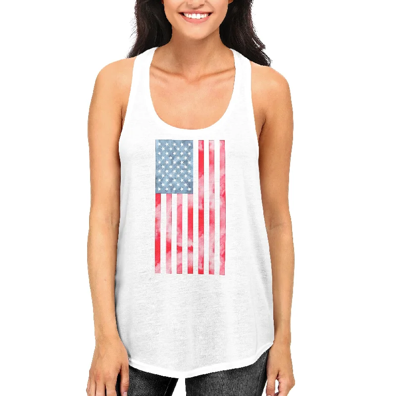 Sleek Style Discounts USA American Flag Women's White Tank