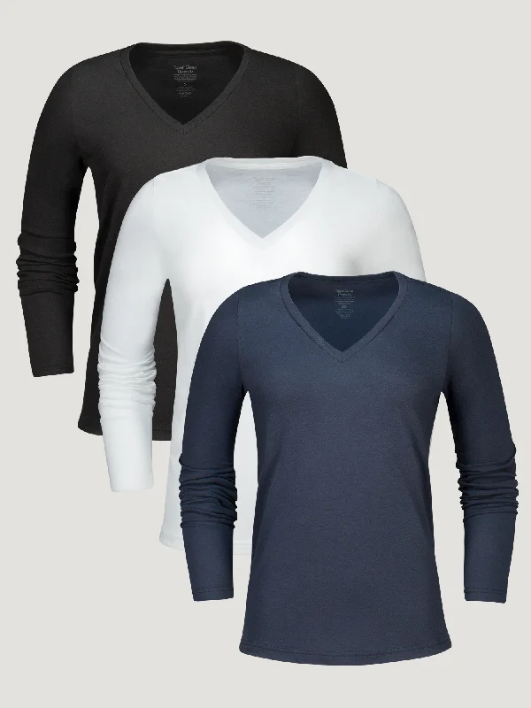 Women's Clothes For The Office Women's Long Sleeve V-Neck Basic 3-Pack