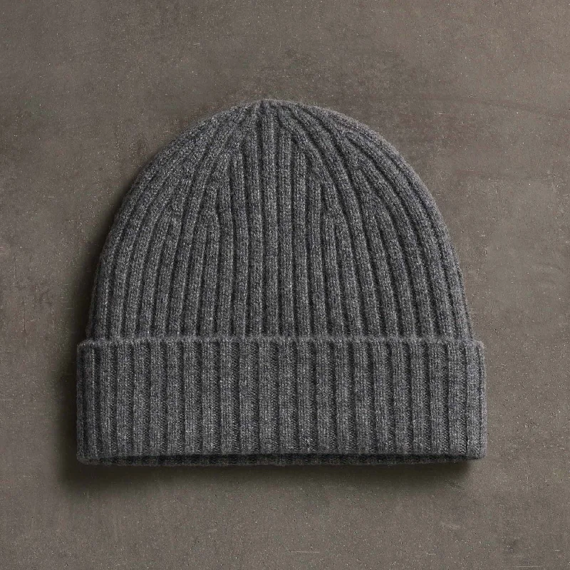 New Season Fashion Preview Sale Recycled Cashmere Ribbed Beanie - Grey Felt