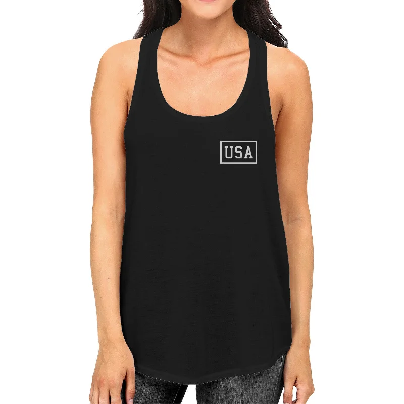 Stylish And Comfortable Clothing For Women Mini USA Womens Black Graphic Tank Top Simple Design Workout Tee