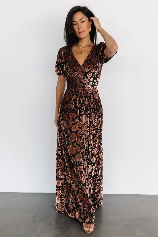 Seasonal Clearance Leslie Velvet Maxi Dress | Black + Bronze