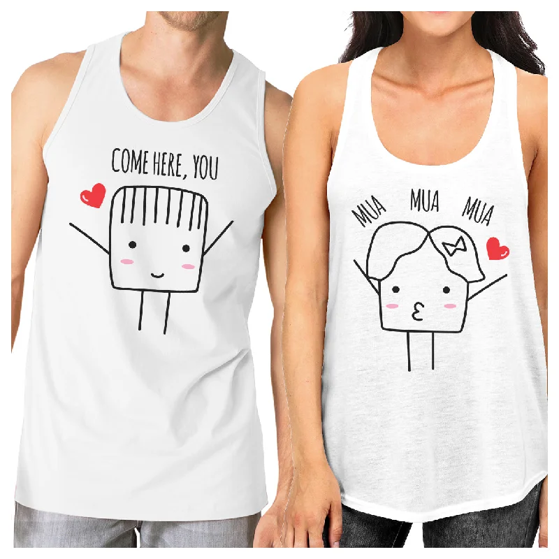 Women's Night-Out Outfit Come Here You Mua Mua Mua Matching Couple White Tank Tops