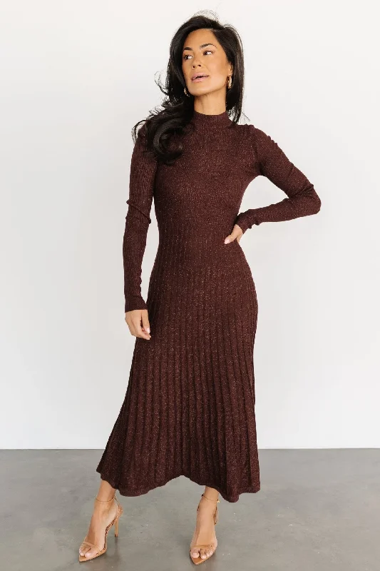 Limited Stock, Big Sale Jamelia Pleated Sweater Dress | Brown + Gold