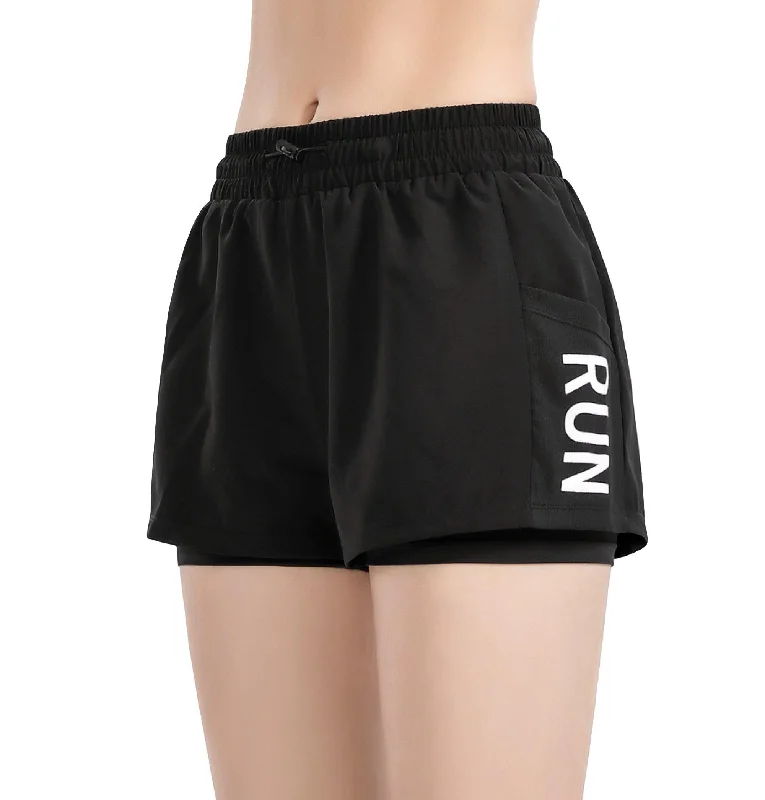 Vintage Style Deals High Waisted Women's Shorts "Run" - Inner Layer Quick Dry Athletic Running Shorts with Pockets