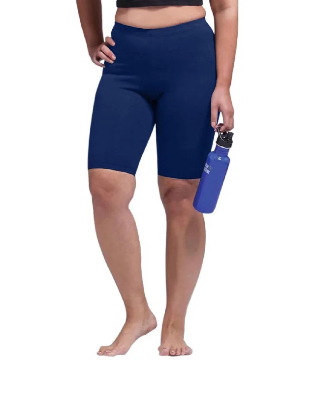 Women's Outfit For The Office Plus Size Solid Cotton Lycra Bike Shorts In Navy