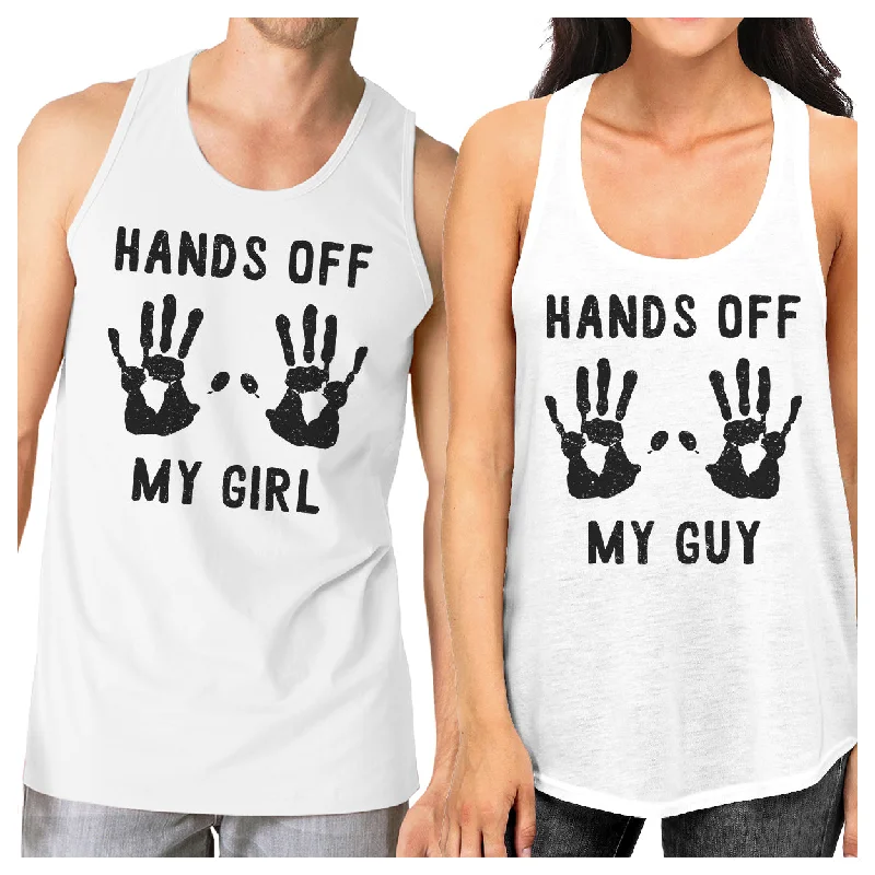 Women's Comfy Loungewear Outfit Hands Off My Girl And My Guy Matching Couple White Tank Tops