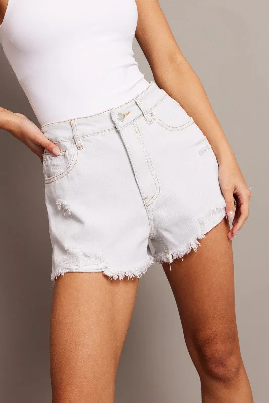 Women's Vacation Attire Denim Ripped Denim Short Mid Rise