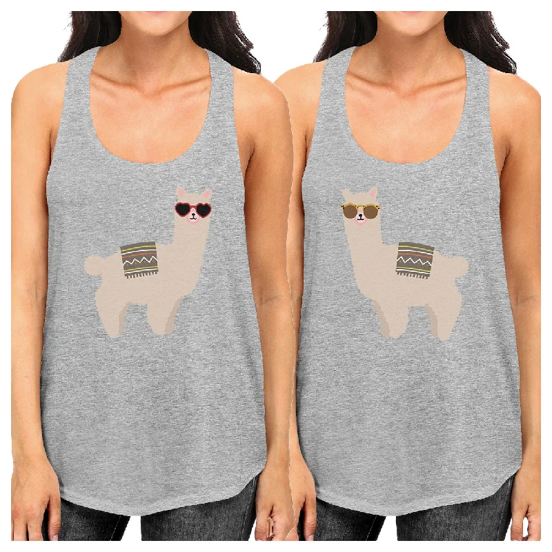 Luxe Style Discounts Llamas With Sunglasses BFF Matching Grey Tank Tops