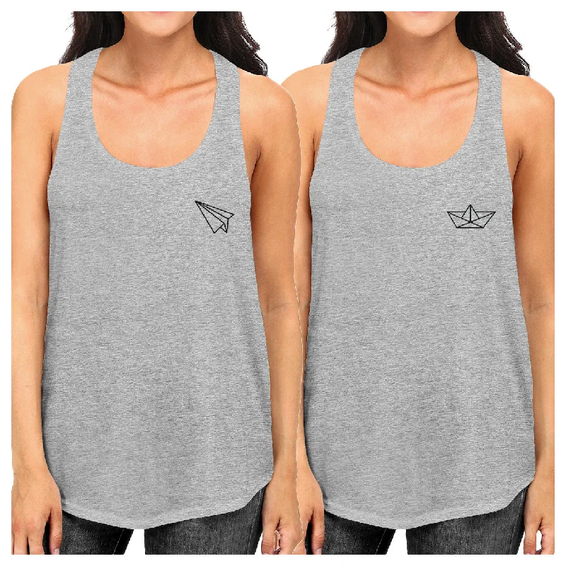 Top Brand Discounts Origami Plane And Boat BFF Matching Grey Tank Tops