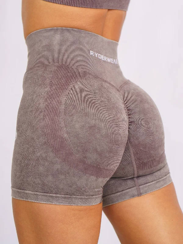 Classic Chic Deals Stonewash Scrunch Seamless Shorts -  Chocolate Stonewash