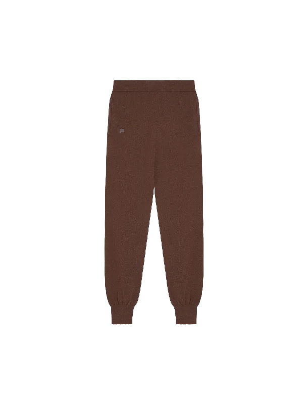 Limited Stock Womens Recycled Cashmere Track Pants—chestnut brown