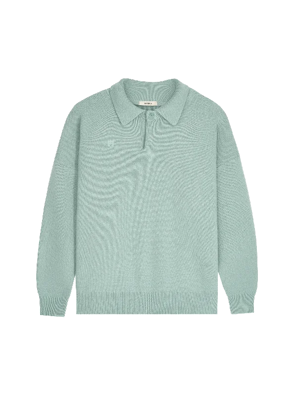 Contemporary Chic Promotions Womens Recycled Cashmere Polo Sweater—eucalyptus blue