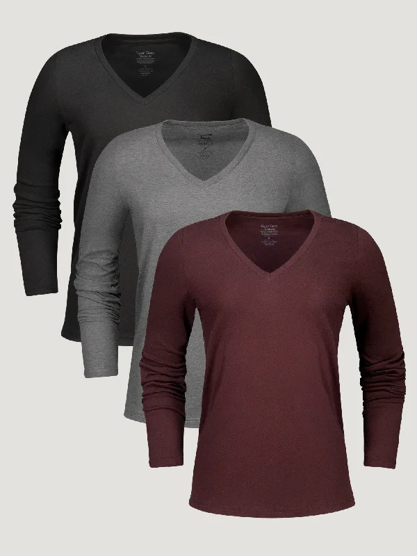 Casual Clothing For Women Women's Long Sleeve V-Neck Winter Essentials 3-Pack