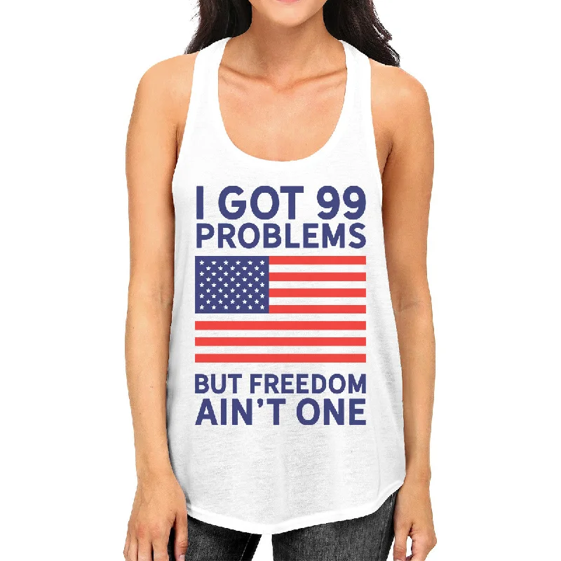 Urban Style Promotions Freedom Ain't One Womens White Sleeveless Tee For Fourth Of July