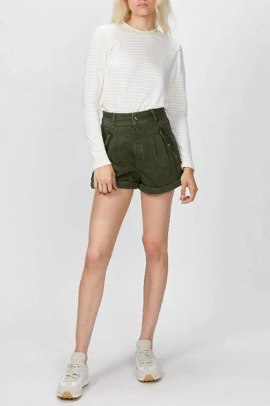 Stylish And Comfortable Clothing For Women Stretch Linen Khaki Shorts In Army Green