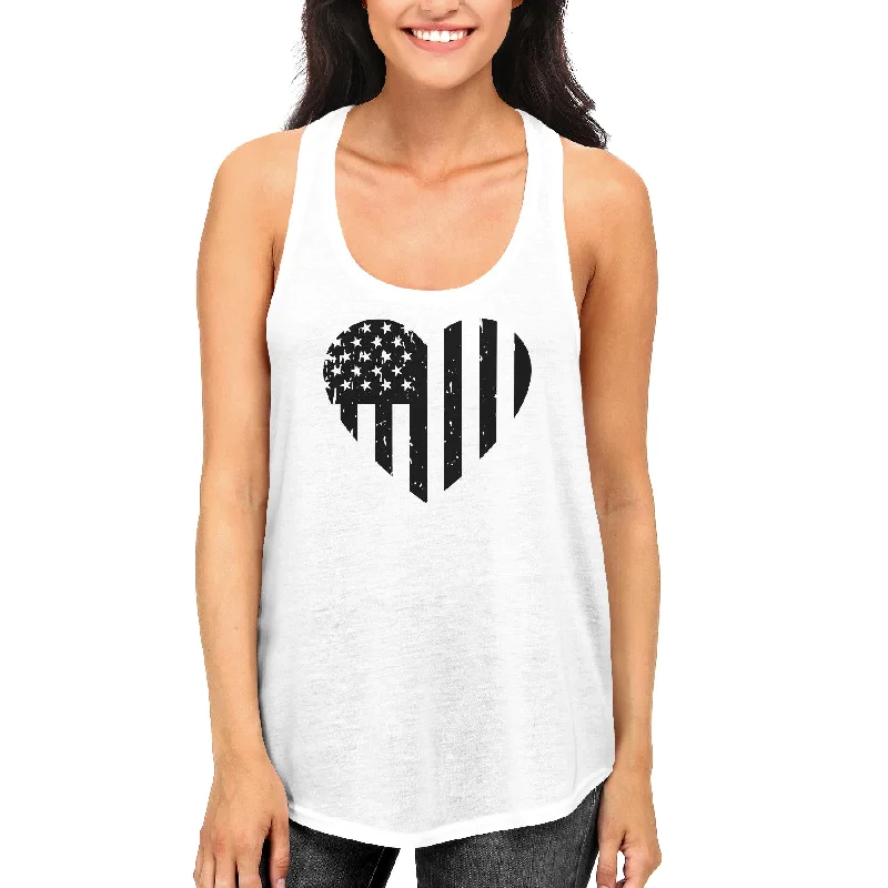 Playful Fashion Offers Black and White Heart American Flag Tanktop for July 4th Women's Tank