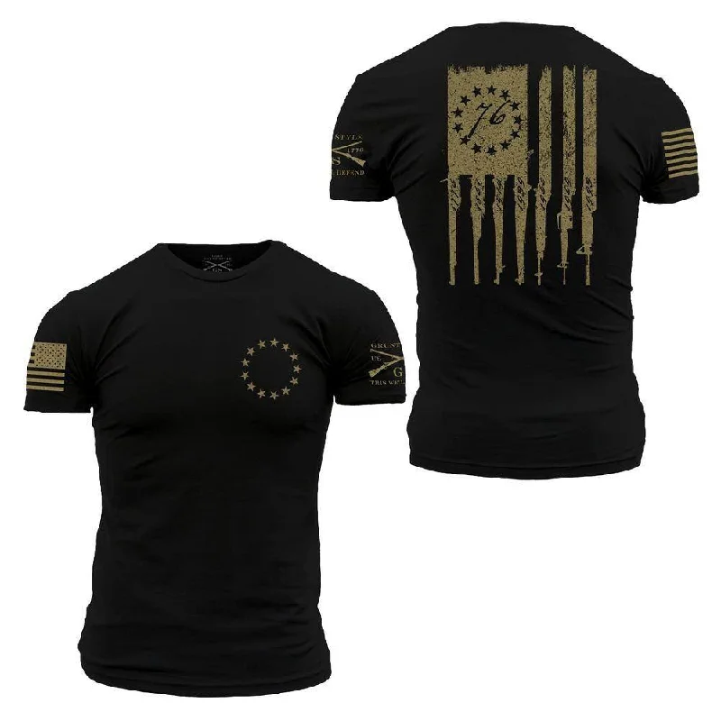 Affordable Women's Clothing Betsy Rifle Flag T-Shirt - Black