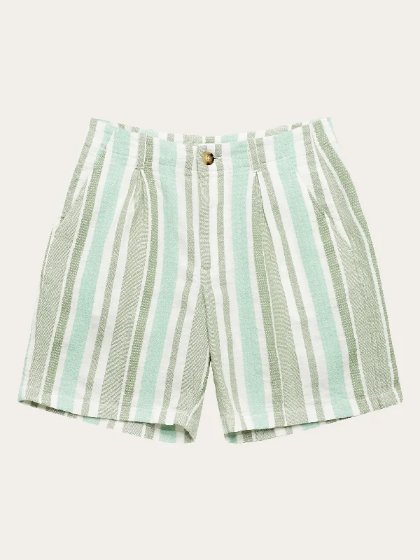 Best Deals Of The Season POSEY wide mid-rise pleated jacquard woven stripe shorts - GOTS/Vegan - Green stripe