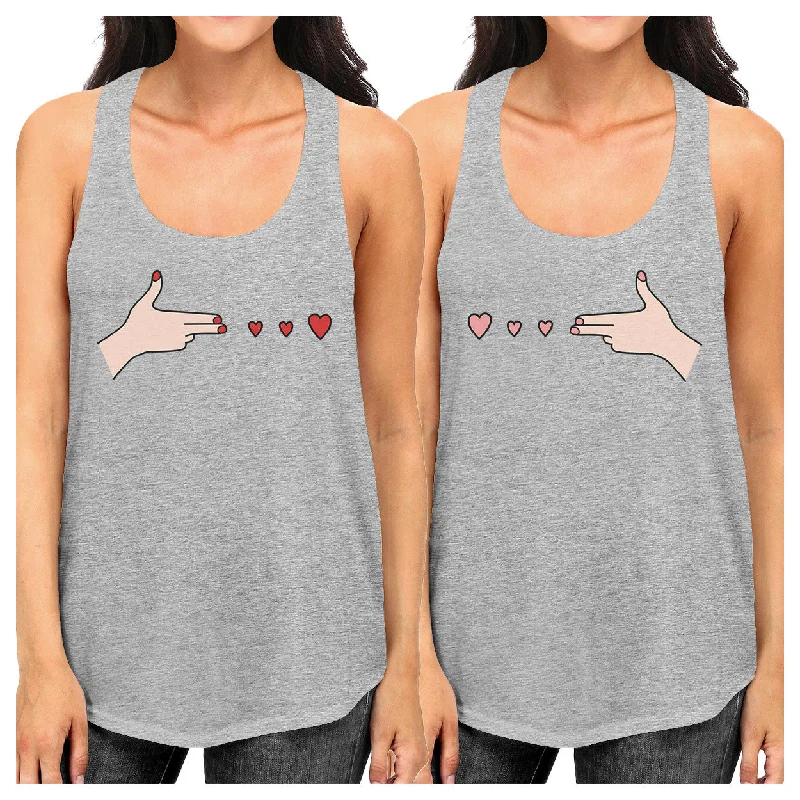 Summer Deals Gun Hands With Hearts BFF Matching Grey Tank Tops