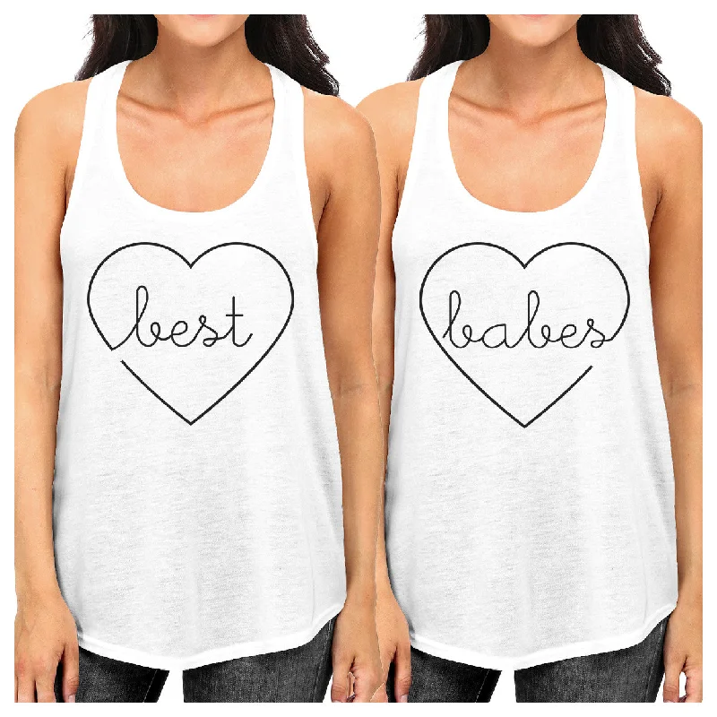 Women's Seasonal Attire Best Babes BFF Matching White Tank Tops