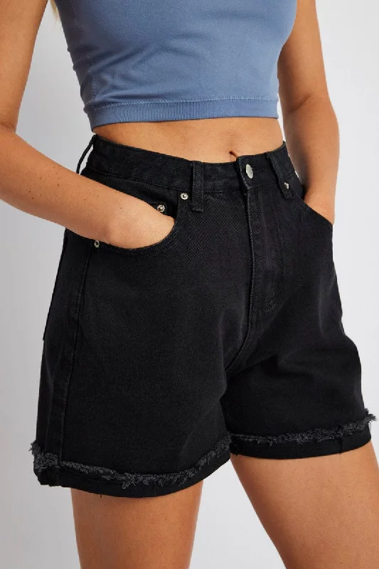 Women's Vintage Clothes Black Mom Denim Shorts High Rise