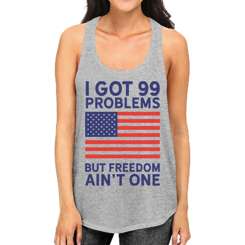 Sporty Fashion Offers Freedom Ain't The One Womens Grey Graphic Tank Top Patriotic Gifts