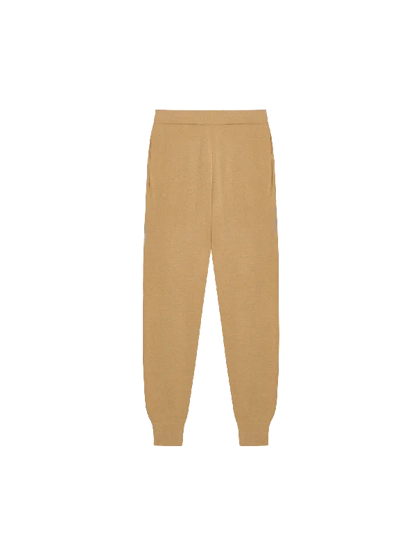 Vintage-Modern Style Offers Womens Regenerative Merino Wool Track Pants—camel