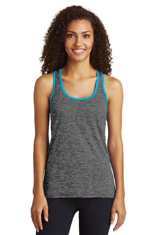 Women's Outerwear Apparel Sport-Tek Womens Electric Heather Moisture Wicking Tank Top - Grey Black Electric/Atomic Blue - Closeout