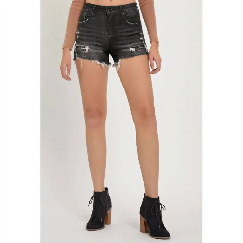 Women's Vacation Outfit Set Mid Rise Patched Short In Black