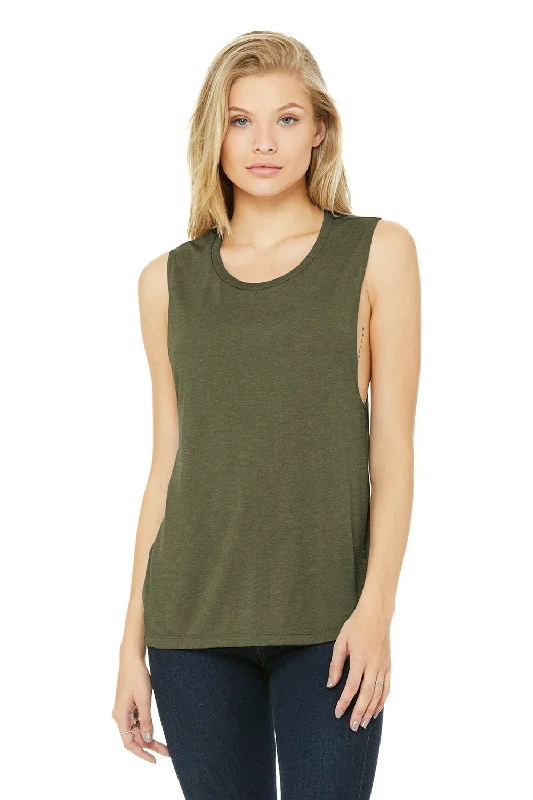 Women's Clothing With Trendy Designs Bella + Canvas Womens Flowy Muscle Tank Top - Heather Olive Green - Closeout