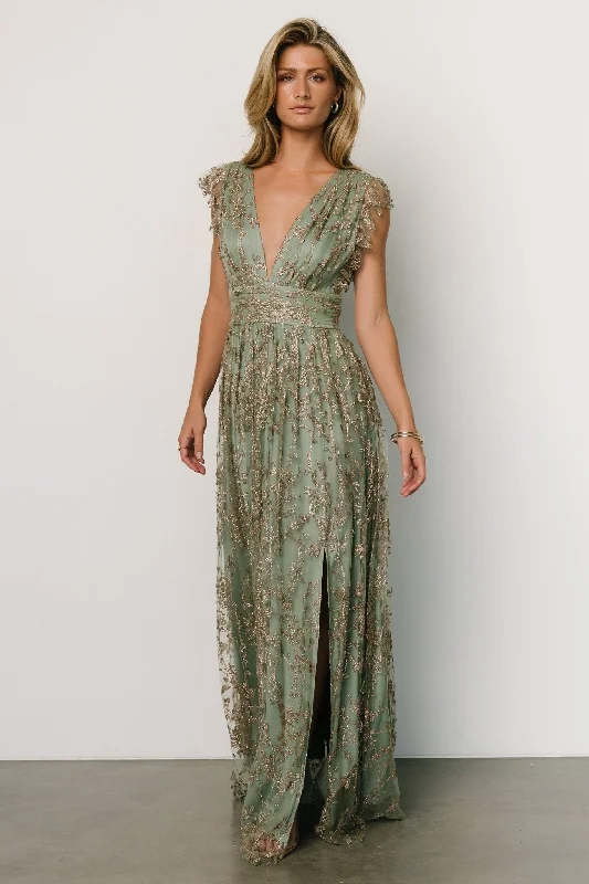 Explore What'S New Arlene Shimmer Gown | Sage + Gold