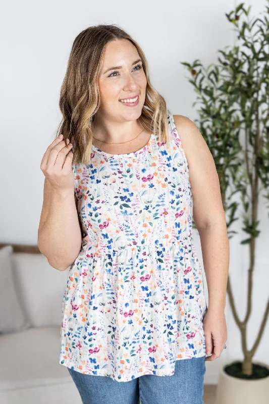 Unbeatable Deals Renee Ruffle Tank Top - Floral Paradise