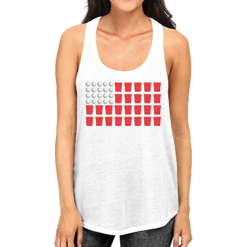 Women's Elegant Clothes Beer Pong Flag Women White Cotton Tank Top Funny 4th Of July Gift