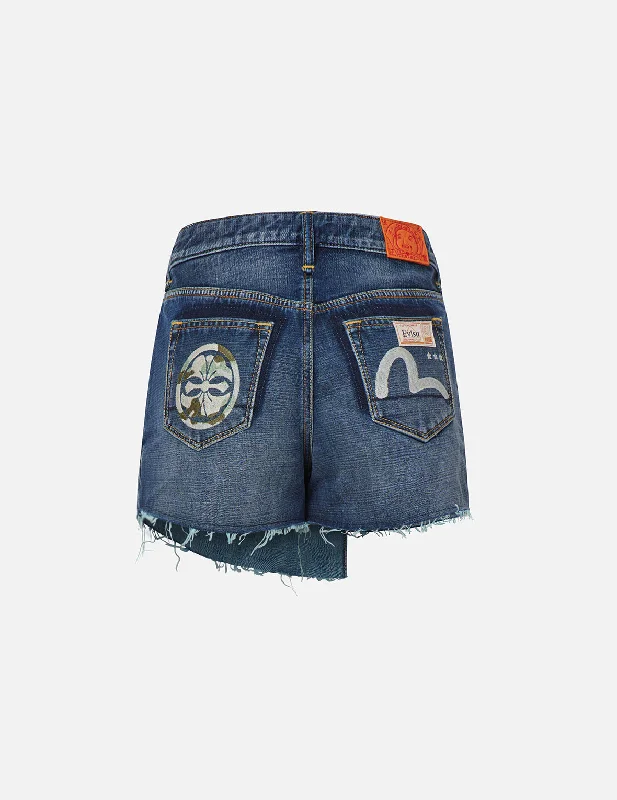 Trendy Pulse Kamon and Seagull Embroidered Denim Skort