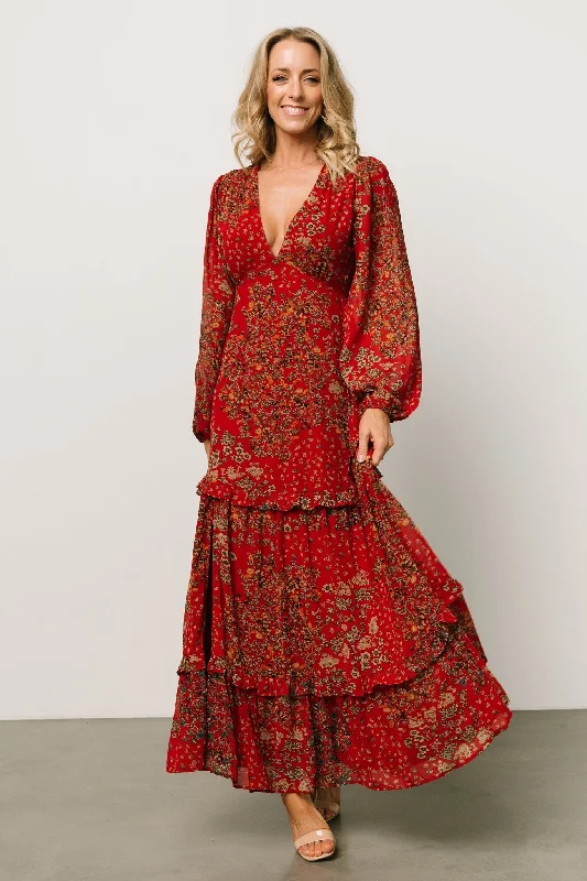 Flash Sale, Don'T Miss Bowman Deep V Maxi Dress | Red Multi