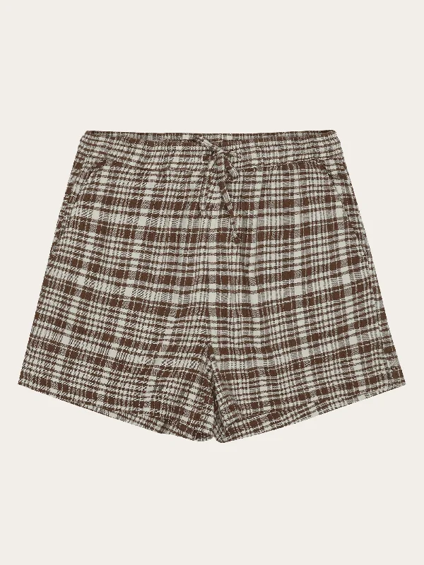 Elevated Casual Discounts POSEY wide mid-rise check seersucker shorts - GOTS/Vegan - Beige check